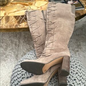 Vince Camuto Lace-Up Suede Boots in Taupe. Worn Once